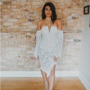 White midi off-the-shoulder lace dress